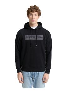Hoodie Tom Tailor Denim, Herren, Gr. M, night watch schwarz, Sweatware, Obermaterial: 70% Baumwolle, 30% Polyester, bedruckt, regular fit taillenbedeckt, ohne Ausschnitt, B&uuml;ndchen, Sweatshirts Hoodie, mit Logo Print