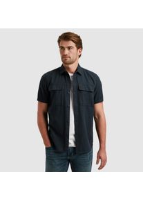 PME-Legend Kurzarmhemd PME LEGEND, Herren, Gr. L, N-Gr, blau (salute), Web, Obermaterial: 100% Baumwolle, unifarben, regular fit taillenbedeckt, gerader Abschluss, Hemden Kurzarmhemd, mit Kent Kragen