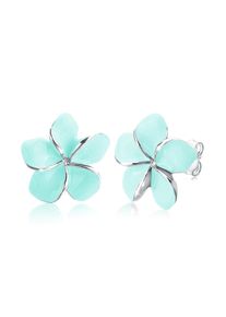 Paar Ohrstecker Elli "Ohrringe Elli Ohrringe Frangipani Bl&uuml;te Mint Emaille 925 Silber", blau (hellblau), Ohrringe, Damen, ohne Stein, Silber 925 (Sterlingsilber), Paar Ohrstecker