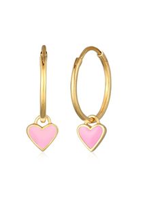 Paar Creolen Elli "Ohrringe Creolen Herz Love Emaille 925 Silber" Gr. 30, rosa, Ohrringe, Damen, ohne Stein, Silber 925 (Sterlingsilber), Paar Creolen