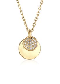 Silberkette Elli "Halskette Pl&auml;ttchen Kristalle Elegant Silberfarben" Gr. 42, gold, Halsketten, Damen, mit Stein, Messing, Silberkette