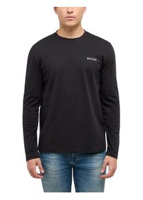 Langarmshirt Mustang "Herren Style Asheville", Herren, Gr. L, schwarz, Jersey, 100% Baumwolle, Rundhals, Shirts Langarmshirt
