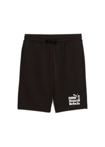 Trainingsshorts Puma "MID90S LONG SHORTS TR B", Jungen, Gr. 140, N-Gr, schwarz (Puma schwarz), Sweatware, Obermaterial: 68% Baumwolle, 32% Polyester, bedruckt, regular fit kniebedeckend, Hosen Trainingsshorts, sportlicher Stil, f&uuml;r Jugendliche, mit auff&auml;lligen Grafikprints