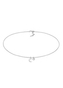 Choker Elli "Halskette Choker Halbmond Astro Mondstein 925 Silber" Gr. 36, silber, Halsketten, Damen, mit Steinen, Silber 925 (Sterlingsilber), Choker