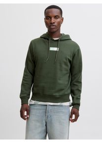 Jack & Jones Kapuzensweatshirt JACK & JONES "JJPAN SWEAT HOOD", Herren, Gr. S, duffel bag, angeraute Sweatware, Obermaterial: 60% Baumwolle, 40% Polyester, bedruckt, regular fit, Rundhals, Rippb&uuml;ndchen, Sweatshirts Kapuzensweatshirt