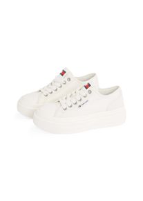 Plateausneaker Tommy Jeans "TJW FOXING FLATFORM LC", Damen, Gr. 42, wei&szlig; (ivory), Baumwolle, Schuhe Plateausneaker, Freizeitschuh, Halbschuh, Schn&uuml;rschuh im Jeans-Look