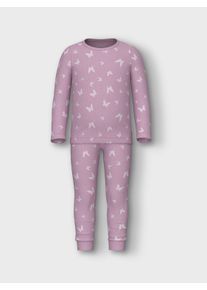 Schlafanzug name it "NMFNIGHTSET PINK BUTTERFLY RIB NOOS", M&auml;dchen, Gr. 86 (92), rosa (pink lavender), Jersey, Obermaterial: 95% Baumwolle, 5% Elasthan, bedruckt, regular fit normal, Rundhals, normaler Saum, Homewear-Sets Schlafanzug