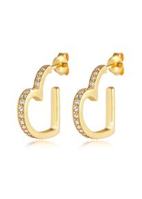 Paar Ohrstecker Elli Premium "Ohrringe Creolen Herz Liebe Kristalle 925 Silber" Gr. 18, gold, Ohrringe, Damen, mit Stein, Silber 925 (Sterlingsilber), Paar Ohrstecker