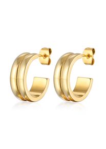 Paar Ohrstecker Elli "Ohrringe Creolen Stecker Rillen Design Modern Goldfarben" Gr. 17, gold, Ohrringe, Damen, ohne Stein, Messing, Paar Ohrstecker