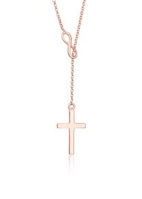 Y-Kette Elli "Halskette Y-Kette mit Kreuz und Infinity Symbol 925 Silber" Gr. 45, rosa (rosegold), Halsketten, Damen, ohne Stein, Silber 925 (Sterlingsilber), Y-Kette