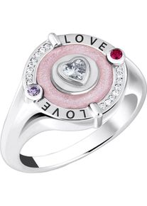 Siegelring Thomas Sabo "mit Herz und Steinen" Gr. 52, rosa (silberfarben, rosa, wei&szlig;, violett, rot), Fingerringe, Damen, 52, Silber 925 (recycelt), 2mm, Siegelring, mit Zirkonia (synth.), Korund (synth.)