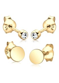 Ohrstecker-Set Elli "Ohrringe Pl&auml;ttchen Ohrstecker Set 925 Silber, mit Kristallen von Swarovski" Gr. 5, gold, Ohrringe, Damen, Silber 925 (Sterlingsilber), Ohrstecker-Set