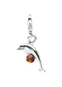 Kettenanh&auml;nger OSTSEE-SCHMUCK "- Delphin - Silber 925/000 - Bernstein" Gr. 28, silber (silber 925, silberfarben, wei&szlig;), Schmuckanh&auml;nger, Damen, Silber 925 (Sterlingsilber), Kettenanh&auml;nger