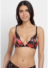 B&uuml;gel-BH Dorina "Anahi Floral", Damen, Gr. 90, Cup D, schwarz, Spitze, Obermaterial: 58% Polyester, 35% Polyamid, 7% Elasthan, bedruckt, BHs B&uuml;gel-BH, leicht gepolsterte K&ouml;rbchen, mit Blumen-Design, Spitzendetails