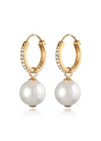 Paar Creolen Elli "Ohrringe Creolen Muschelkernperlen Kristalle 925 Silber" Gr. 34, gold, Ohrringe, Damen, ohne Stein, Silber 925 (Sterlingsilber), Paar Creolen