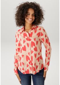 Hemdbluse Aniston CASUAL, Damen, Gr. 48, rosa, rot, Web, Obermaterial: 100% Viskose, bedruckt, gemustert, figurumspielend h&uuml;ftbedeckend, 1-Knopf-Manschette, Blusen Hemdbluse, mit extravaganten Herzen bedruckt - NEUE KOLLEKTION
