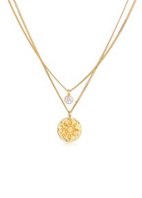 Silberkette Elli "Halskette Layer Sonne Mondstein Tropfen 925 Silber" Gr. 40, gold, Halsketten, Damen, Silber 925 (Sterlingsilber), Silberkette