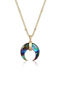 Kette mit Anh&auml;nger Elli "Halskette Halbmond Abalone Muschel und Kugelkette vergoldet" Gr. 45, gold, Halsketten, Damen, ohne Stein, Silber 925 (Sterlingsilber), Kette mit Anh&auml;nger