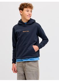 Jack & Jones Kapuzensweatshirt JACK & JONES JUNIOR "JORNORREBRO EMB SWEAT HOOD NOOS JNR", Jungen, Gr. 164, sky captain, angeraute Sweatware, Obermaterial: 89% Baumwolle, 11% Polyester, unifarben, relaxed fit normal, ohne Ausschnitt, Rippb&uuml;ndchen, Sweatshirts Kapuzensweatshirt