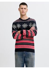Jack & Jones Strickpullover JACK & JONES "JJXMAS NOEL KNIT CREW NECK", Herren, Gr. M, sky captain, Strick, Obermaterial: 60% Baumwolle, 40% Polyester, gemustert, regular fit normal, Rundhals, Pullover Strickpullover