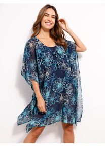 Tunikakleid "Tunika", Damen, Gr. 44/46, Normalgr&ouml;&szlig;en, bunt (marine, t&uuml;rkis, bedruckt), 100% Polyester, gebl&uuml;mt, gemustert, mehrfarbig, lang, V-Ausschnitt, Kleider Tunikakleid