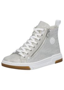Sneaker Rieker, Damen, Gr. 42, grau (grau, silberfarben), Lederimitat, bedruckt, Schuhe Sneaker, High Top-Sneaker, Freizeitschuh, Schn&uuml;rschuh mit Plateausohle, Topseller