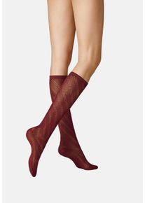 Kniestr&uuml;mpfe Kunert "Kniestrumpf Diagonal Crochet", Damen, Gr. 35-38, rot (wein 1543), Obermaterial: 65% Viskose CV. 35% Polyamid PA., Socken Kniestr&uuml;mpfe
