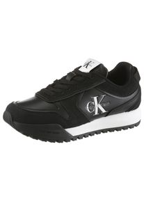 Keilsneaker Calvin Klein Jeans "TOOTHY RUNNER LACEUP MIX", Damen, Gr. 36, schwarz, wei&szlig;, Leder, Lederimitat, Schuhe Keilsneaker, Schn&uuml;rschuh, Halbschuh, Freizeitschuh mit Profilsohle