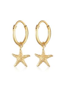 Paar Creolen Elli "Ohrringe Creolen mit Seestern Einh&auml;nger 925 Silber" Gr. 23, gold, Ohrringe, Damen, ohne Stein, Silber 925 (Sterlingsilber), Paar Creolen