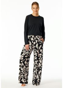 Loungehose Schiesser "Mix + Relax", Damen, Gr. 34, N-Gr, bunt (multicolor 1), Web, Obermaterial: 100% Viskose, bequem lang, Hosen Loungehose, elastischer Bund, Viskose, seitliche Taschen, weites Bein