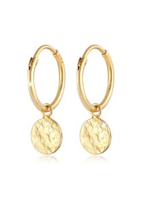 Paar Creolen Elli "Ohrringe Creolen Pl&auml;ttchen Coin Organic Look 925 Silber", gold, Ohrringe, Damen, ohne Stein, Silber 925 (Sterlingsilber), Paar Creolen