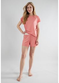 Shorty Tom Tailor "Kenmare", Damen, Gr. 46 (XXXL), rot, Jersey, Obermaterial: 60% Baumwolle, 40% Polyester, bequem kurz, Rundhals, Homewear-Sets Shorty, mit Print, Kurzarm, Rundhalsausschnitt, kurze Hose, Baumwollmix