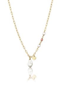 Silberkette Elli Premium "Halskette Muscherlkernperle Rhodonit Rosa 925 Sterling Silber vergoldet" Gr. 42, gold, Halsketten, Damen, Silber 925 (Sterlingsilber), Silberkette