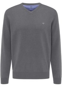 Strickpullover Fynch-Hatton "Fynch-Hatton Pullover mit V-Kragen", Herren, Gr. XXXL (60/62), grau (stahlgrau), Strick, Obermaterial: 100% Baumwolle, unifarben, bequem h&uuml;ftbedeckend, V-Ausschnitt, Flachstrickb&uuml;ndchen, Pullover Strickpullover, aus Baumwolle, mit V-Ausschnitt, bequeme Passform