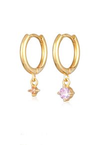 Paar Creolen Elli "Ohrringe Creolen Damen Kristalle Anh&auml;nger Goldfarben" Gr. 22, gold, Ohrringe, Damen, mit Stein, Messing, Paar Creolen