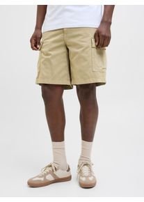 Jack & Jones Cargoshorts JACK & JONES "JPSTKARL AVERY CARGO SHORTS LNG", Herren, Gr. S, N-Gr, beige (crockery), Web, Obermaterial: 100% Baumwolle, unifarben, relaxed fit knielang, Hosen Cargoshorts