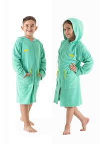 Kinderbademantel Kangaroos "Kira, Ideal f&uuml;r Zuhause, Schwimmbad oder im Urlaub" Gr. 164, gr&uuml;n (seegr&uuml;n), 164, Leichtfrottier, Hausm&auml;ntel, Kinderbademantel, modernen, sportliches Design, leuchtenden Akzenten