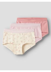 Boxershorts name it "NKFHIPSTER 3P FLOWER NOOS", M&auml;dchen, Gr. 122/128, 3 Stk., rosa (turtledove pack:w, pale lila, mellow rose), Jersey, Obermaterial: 95% Baumwolle, 5% Elasthan, bedruckt, bequem, Unterhosen Boxershorts