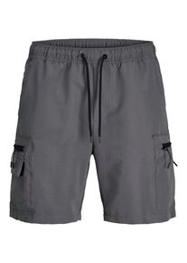 Jack & Jones Cargohose JACK & JONES "JPSTJAIDEN MARCHER CARGO SHORTS SRT SN", Herren, Gr. XS, N-Gr, grau (castlerock), Web, Obermaterial: 96% Nylon, 4% Elasthan, unifarben, relaxed fit knielang, Hosen Cargohose