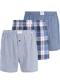 Boxershorts Jan Vanderstorm "3er Pack Boxershorts RIKU", Herren, Gr. XL, blau (blau gemustert), Obermaterial: 100% Baumwolle CO., Unterhosen Boxershorts