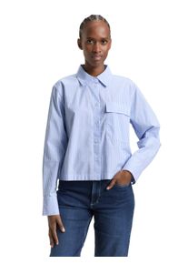 Langarmbluse Tom Tailor Denim, Damen, Gr. XXL, blau wei&szlig; strripe, Web, Obermaterial: 100% Baumwolle, gestreift, l&auml;ssig geschnitten h&uuml;ftlang, Rundhals, 1-Knopf-Manschette, Blusen Langarmbluse, gestreift, kurze Form, mit Brusttasche