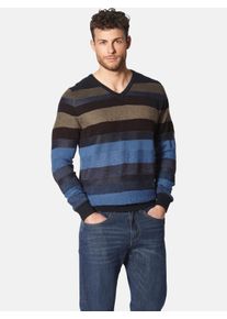 V-Ausschnitt-Pullover Babista "Pullover SOLEMARLI", Herren, Gr. L, blau (blau gestreift), Obermaterial: 70% Polyacryl PAN. 30% Wolle mw., gestreift, normal, V-Ausschnitt, Pullover V-Ausschnitt-Pullover