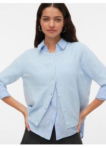 V&eacute;ro Moda Strickjacke VERO MODA "VMDOFFY 2/4 O-NECK BUTTON CARDIGAN NOOS", Herren, Gr. M, cashmere blau detail:melange, Strick, Obermaterial: 94% Polyester, 3% Elasthan, 3% Nylon, meliert, regular fit normal, Rundhals, Strickb&uuml;ndchen, Strickjacken Strickjacke