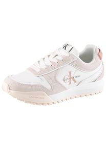 Keilsneaker Calvin Klein Jeans "TOOTHY RUNNER LACEUP MIX", Damen, Gr. 36, wei&szlig;, hellbeige, Leder, Lederimitat, Schuhe Keilsneaker, Schn&uuml;rschuh, Halbschuh, Freizeitschuh mit Profilsohle