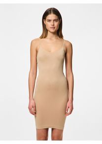 Unterkleid Pieces "PCBALLROOM LONG SINGLET NOOS BC", Damen, Gr. S, N-Gr, beige (nature), Jersey, Obermaterial: 95% Nylon, 5% Elasthan, unifarben, slim fit, V-Ausschnitt, Kleider Unterkleid, mit Shaping-Effekt