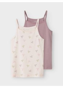 Unterhemd name it "NKFSTRAP TOP 2P BARELY PINK BOW NOOS", M&auml;dchen, Gr. 158 (164), 2 Stk., N-Gr, pink (barely pink), Jersey, Obermaterial: 95% Baumwolle, 5% Elasthan, bedruckt, normal, Rundhals, Unterhemden Unterhemd