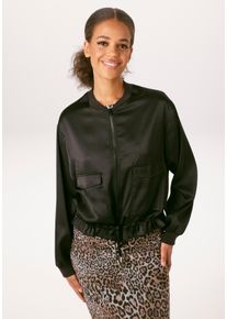 Blouson Aniston CASUAL, Damen, Gr. 46, schwarz, Cr&ecirc;pe;Satin, Obermaterial: 100% Polyester, Crinkleoptik, leicht gl&auml;nzend, unifarben, l&auml;ssig geschnitten taillenbedeckt, Rippb&uuml;ndchen, Jacken Blouson, mit Tunnelzug im Saum - NEUE KOLLEKTION