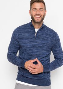Troyer bonprix, Herren, Gr. 60/62 (XXL), blau (dunkelblau meliert), Feinstrick, Obermaterial: 50% Baumwolle, 50% Polyacryl, meliert, unifarben, regular fit h&uuml;ftlang, Rundhals, Strickb&uuml;ndchen, Pullover Troyer, aus Baumwolle und Polyacryl, mit Stehkragen und Rei&szlig;verschluss