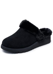 Hausschuh Skechers "KEEPSAKES WEDGE-TIME TO CRUISE", Damen, Gr. 39, schwarz, Veloursleder, unifarben, Basic, Schuhe Hausschuh, Pantoffel, Slipper mit Warmfutter