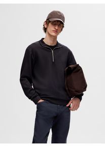 Sweatshirt Selected "SLHEMANUEL SOFT ZIP HIGH NECK SWEAT NOOS", Herren, Gr. XXL, schwarz, Sweatware, Obermaterial: 77% Viskose, 18% Polyester, 5% Elasthan, unifarben, regular fit normal, Rippb&uuml;ndchen, Sweatshirts Sweatshirt